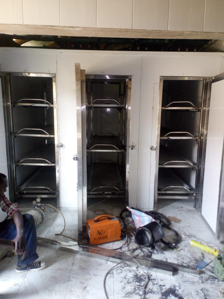 Mortuary cold room design and installation with stainless steel body storage units in Kenya