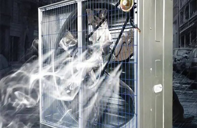 Large industrial ventilation fan cooling hydropower equipment and improving airflow in industrial plant