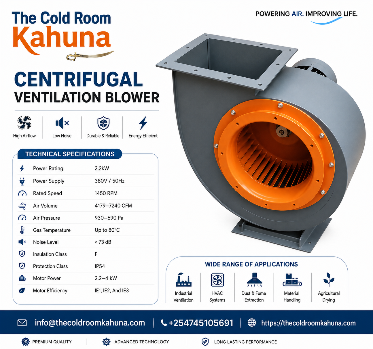 Heavy Duty Centrifugal Blower 2.2KW 380V Industrial Ventilation Fan . - Image 4