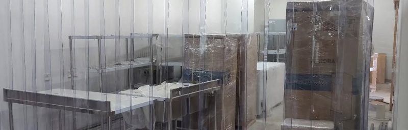 PVC strip curtain installed at cold room entrance in Kenya