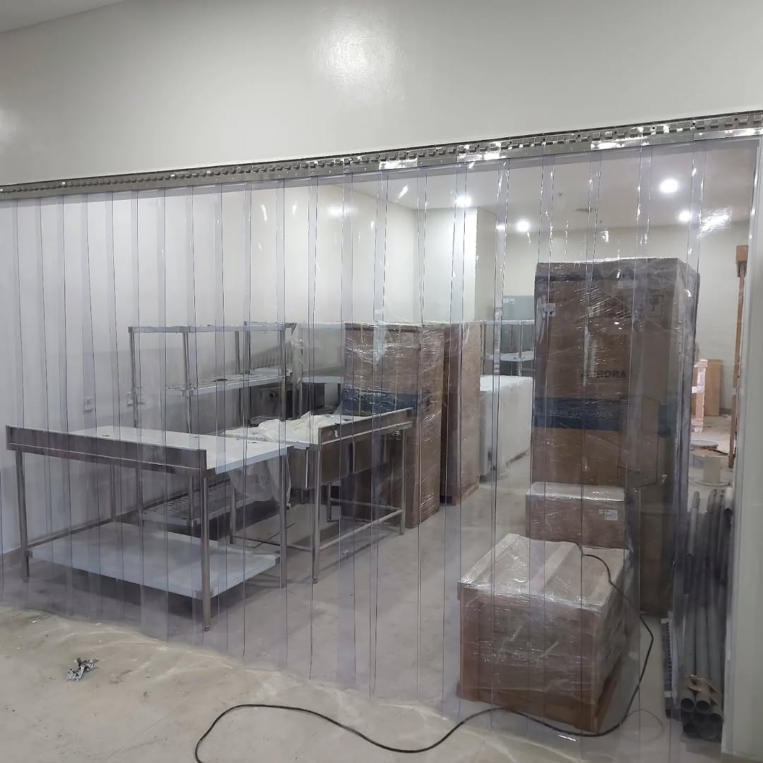 PVC strip curtain installed at cold room entrance in Kenya