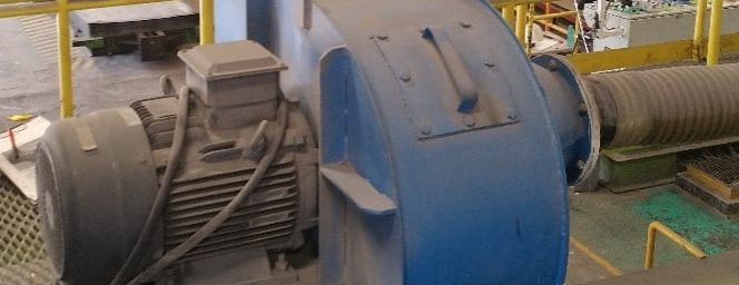 Heavy-duty centrifugal fan installed in manufacturing plant