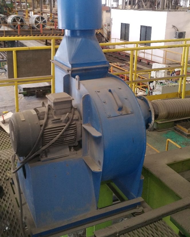 Heavy-duty centrifugal fan installed in manufacturing plant
