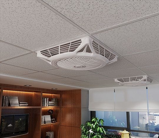 Ceiling mounted air circulation fan installed in a boardroom in Kenya